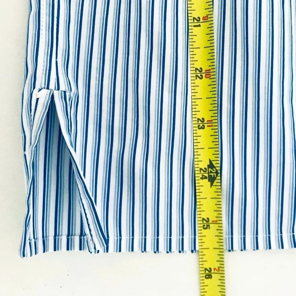 Tory Burch | Ariana Drawstring Top Womens S Small Blue Ombre Stripe Short Sleeve